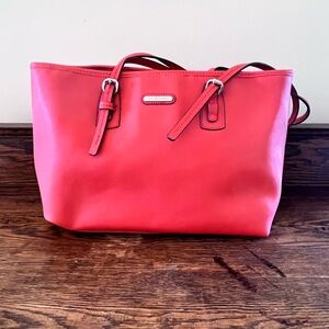 Bold Orange Leather Tote Bag